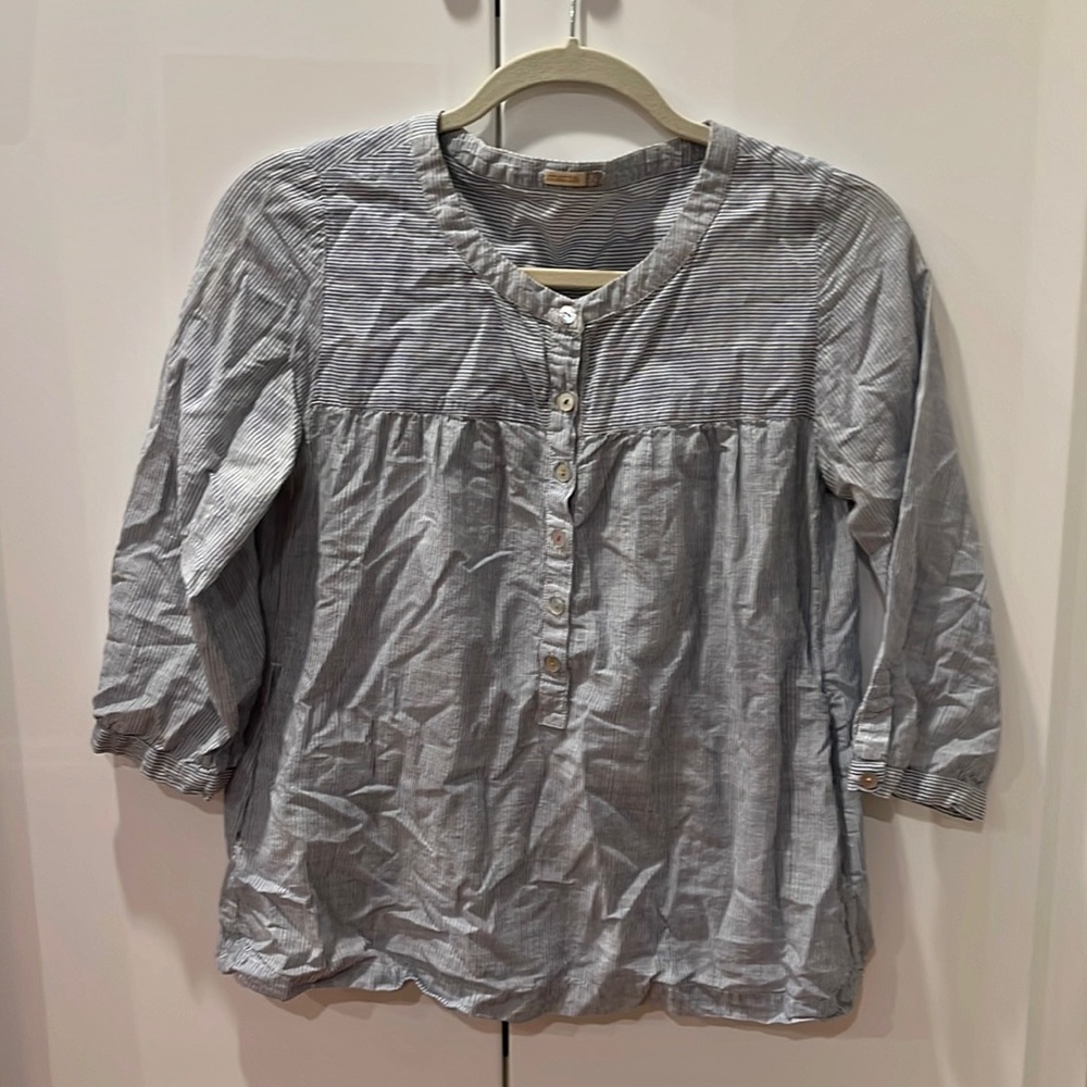 Matta cotton, blue/white striped peasant top.